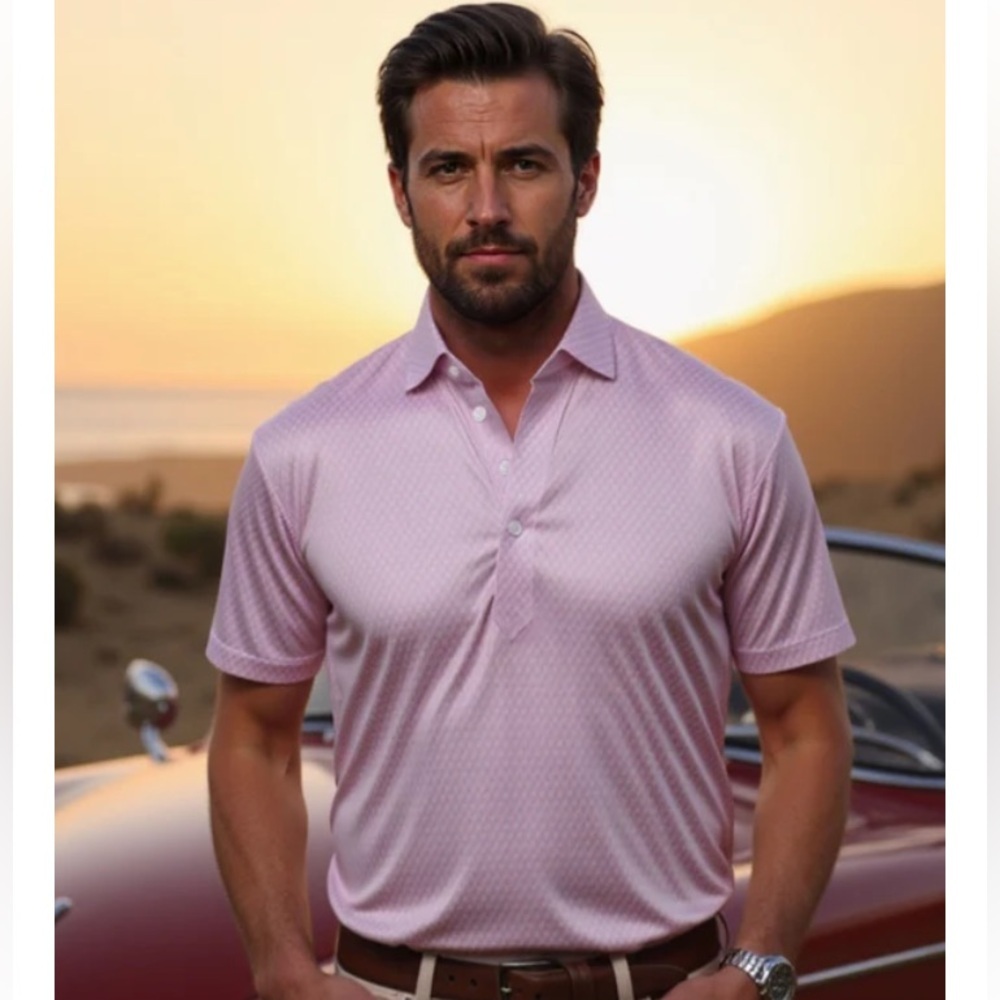 NWT Collars & Co. Semi-Spread Collar Polo Vantage Pink Mens Size Small